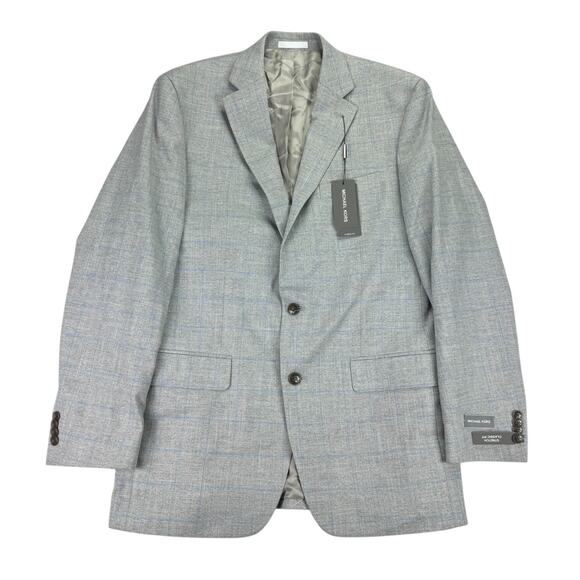 Michael Kors Mens Kent Classic Fit Stretch Windowpane Sport Coat Gray Blue 40L - Picture 1 of 5